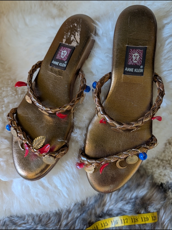 Anne Klein Shoes - Anne Klein Metallic Bronze Braided Slide Sandals with Whimsica Celestial Accents
